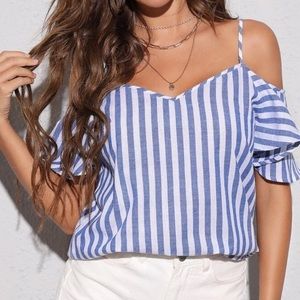 Boho striped cold shoulder blouse